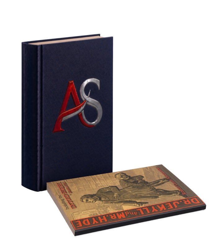 AuthorShelf print: navy hardcover with the AS logo and a sample paperback edition